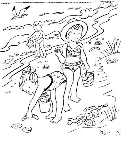 Tranh tô màu thiếu nhi chơi trên bãi biển