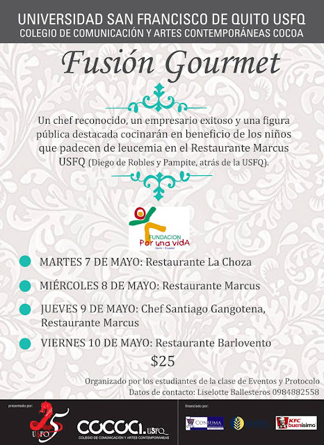 "Fusión Gourmet", evento benéfico para la Fundación por una Vida del 7 al 10 de Mayo