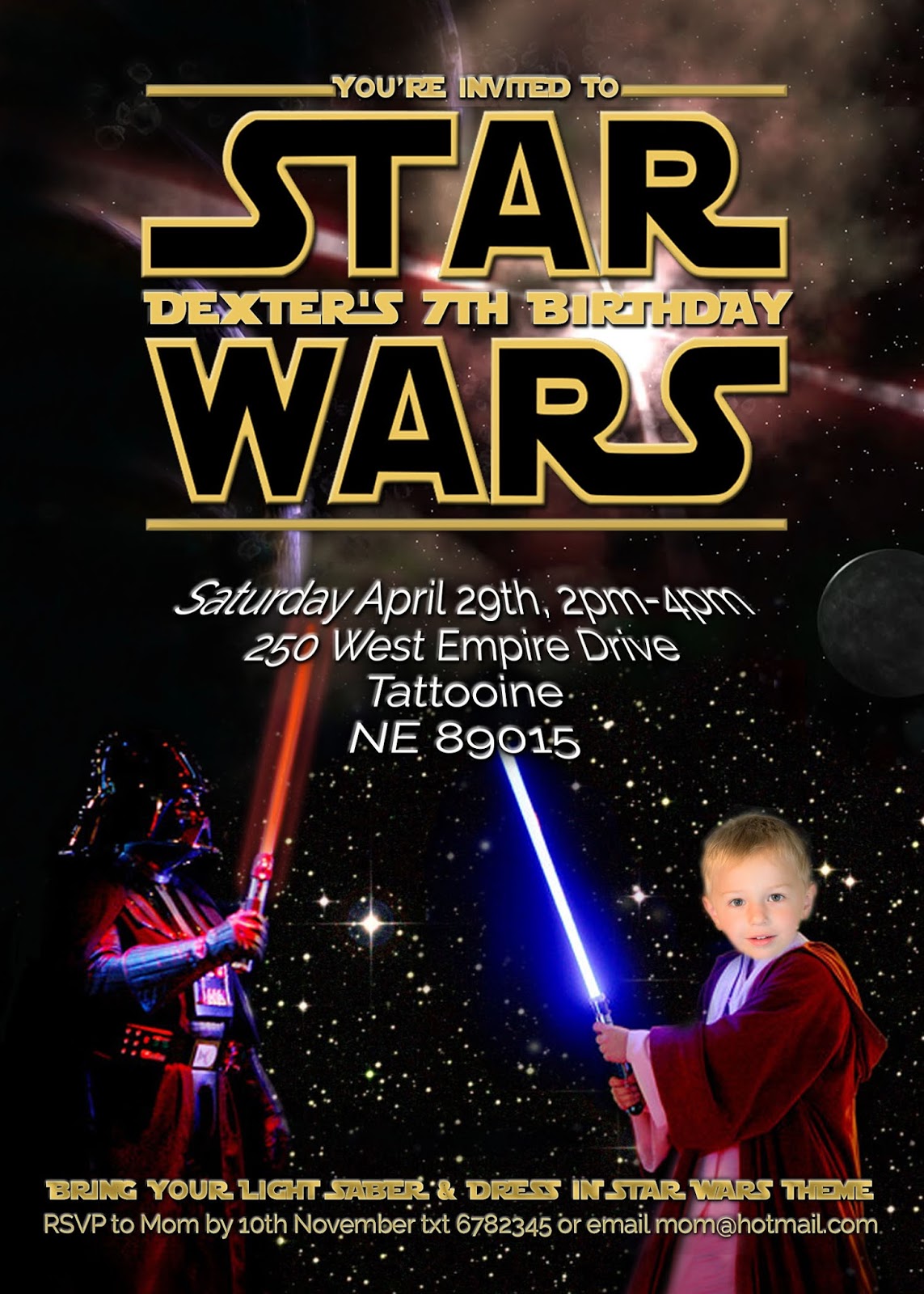FREE Kids Party Invitations Star Wars Party Invitation self edit 
