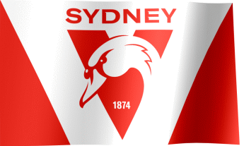 The waving flag of the Sydney Swans with the logo (Animated GIF)