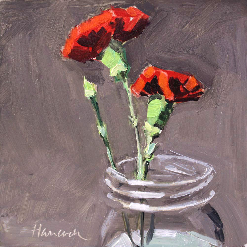 Gretchen Hancock's Paintings Two Carnations in a Glass Jar