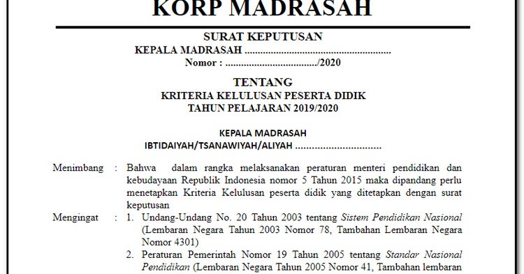 Contoh Sk Kelulusan Siswa Ra Tk Tahun 2019 2020 Format File