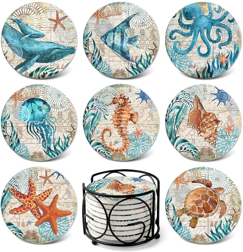 Sea Life Coasters with Coaster Holder