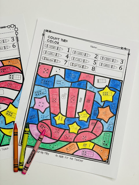 4th of July Subitizing Color By Number Worksheets