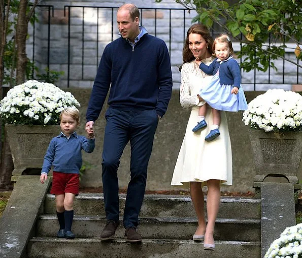 Kate Middleton wore SEE BY CHLOÉ Pointelle Knit Cotton Blend Dress. Monsoon Fleur wedges, Kiki Earrings, Acne Belt