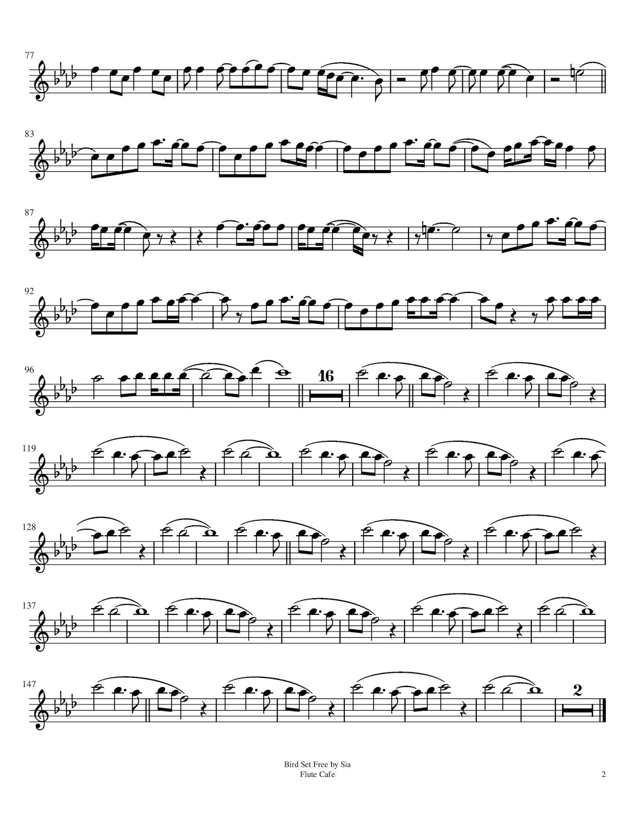 Flute Cafe Bird Set Free by Sia (Flute Sheet Music)