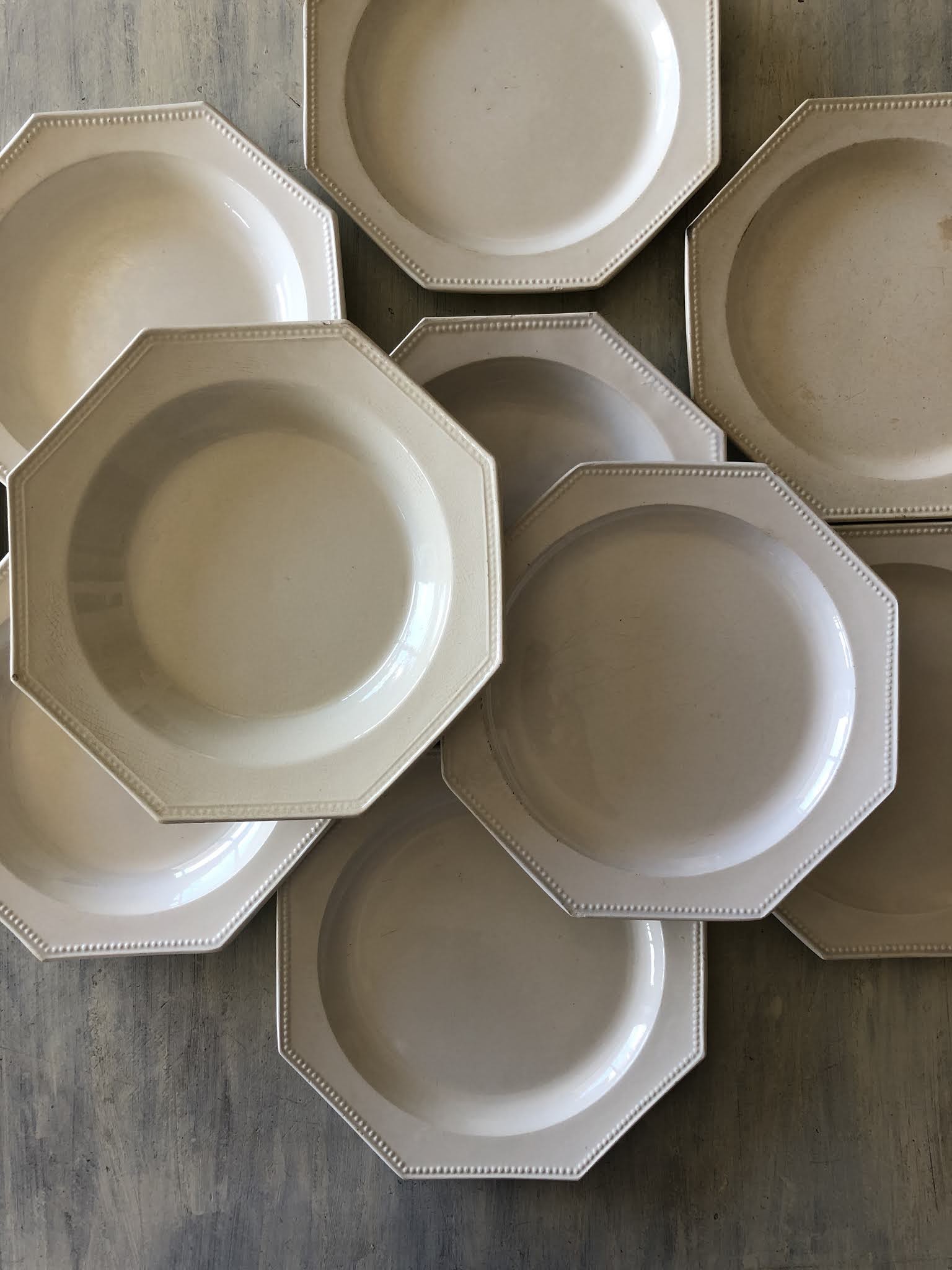 フランスアンティーク / ブラウンカラーのオクトゴナルプレート 平皿