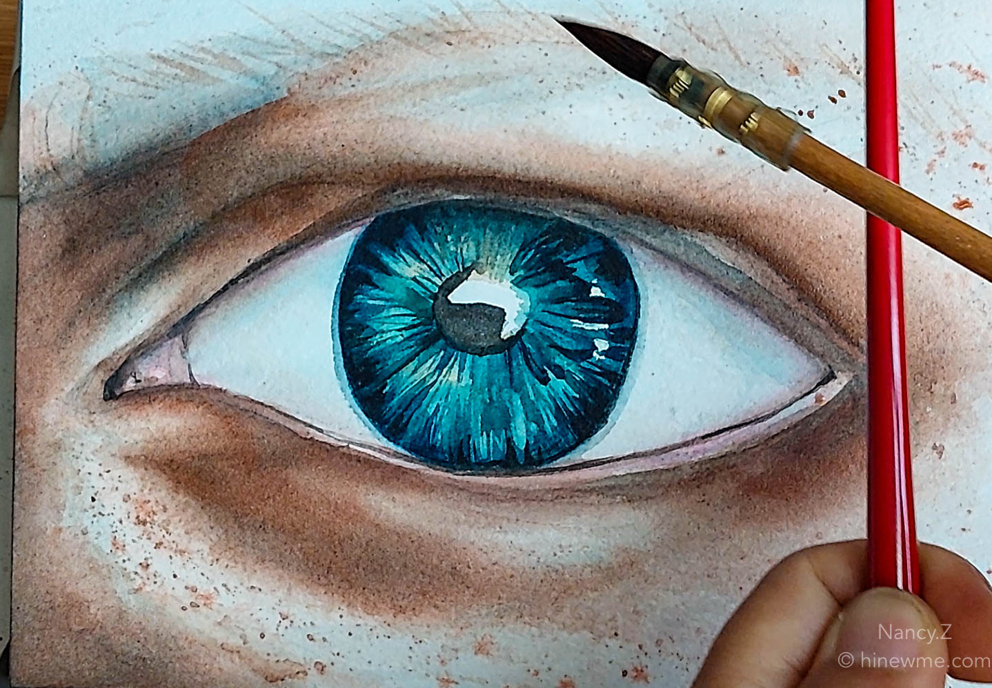 How to draw an eye with blue pupil step by step for beginners, come to