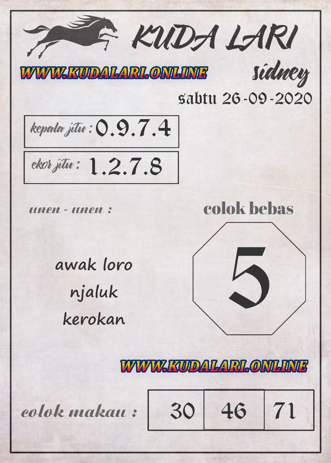 Syair Sidney Hari Ini Ini Sabtu 26092020 Syair SGP