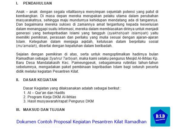 Dokumen Contoh Proposal Kegiatan Pesantren Kilat Ramadhan Dokumen Sekolah Dasar