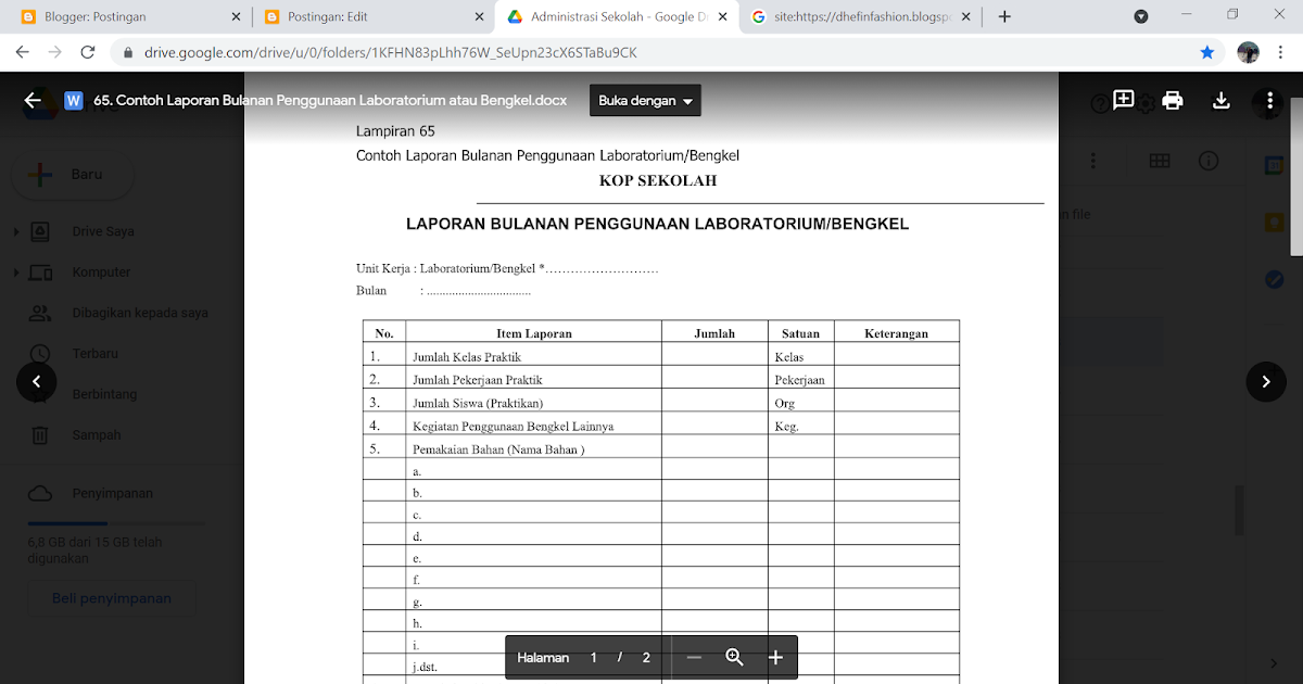 Contoh Laporan Bulanan Penggunaan Laboratorium atau