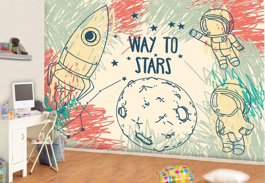 Space Rocket Wall Mural/ Way to Stars Wall Mural