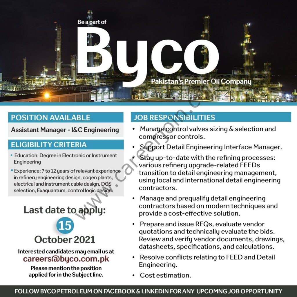 careers@byco.com.pk - Byco Petroleum Pakistan Ltd Jobs 2021 in Pakistan