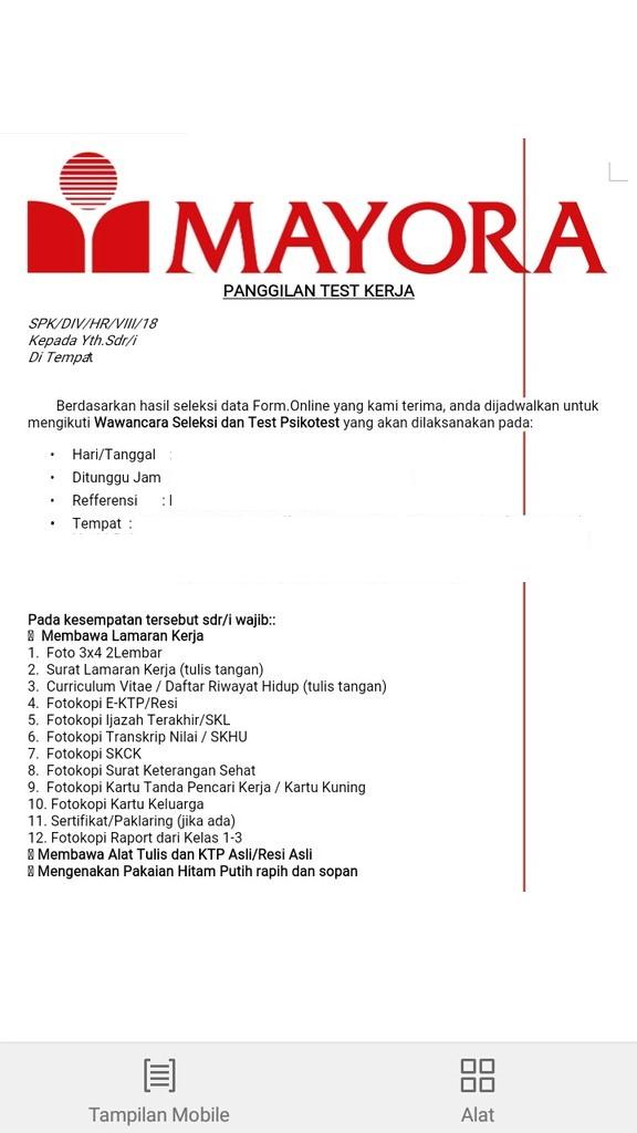 Contoh Surat Lamaran Kerja Di Pt Mayora Indah Tbk