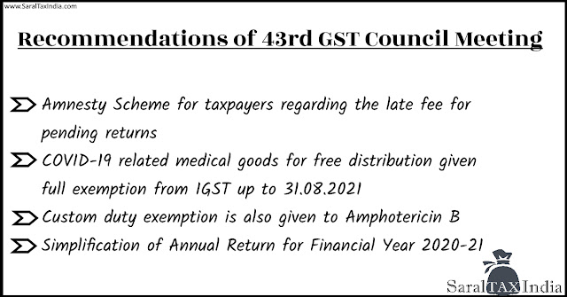 Recommendations of 43rd GST Council Meeting Recommendations of 43rd GST Council Meeting