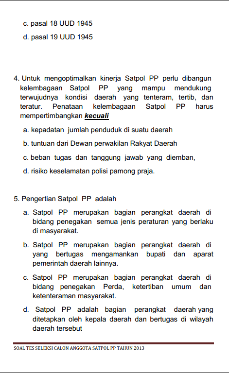 Contoh Soal Ujian Tertulis Rekrutmen Calon Satpol Pp Info Dunia Pendidikan