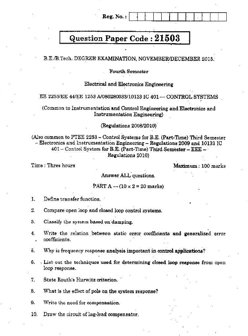 EE2253 Control Systems Nov Dec 2015 Question Paper University