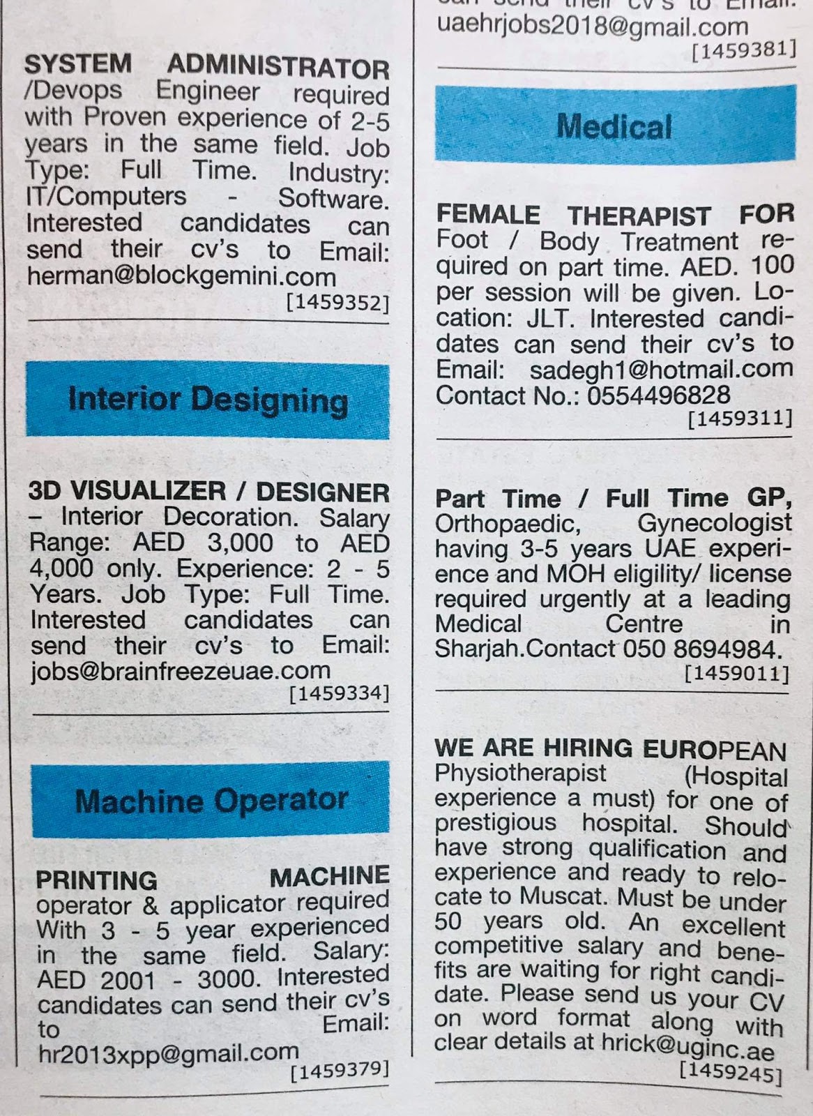 Various Position Required For Uae Local Hiring Jobs Khaleej Times