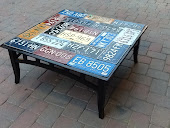 license Plate Coffee Table Repurposed table w/ license plates one of a kind $175 size 15x37x17
