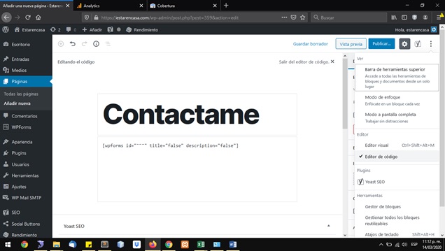 Contact form in WordPress plugin