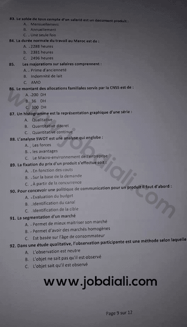 Exemple Concours de Recrutement des Techniciens de 3ème grade Gestion des Entreprises 2018 - Ministère de la Santé