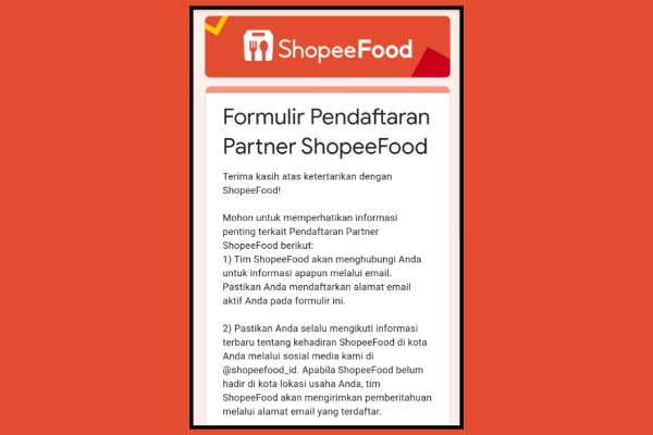 Cara Daftar Mitra Shopee Food Merchant