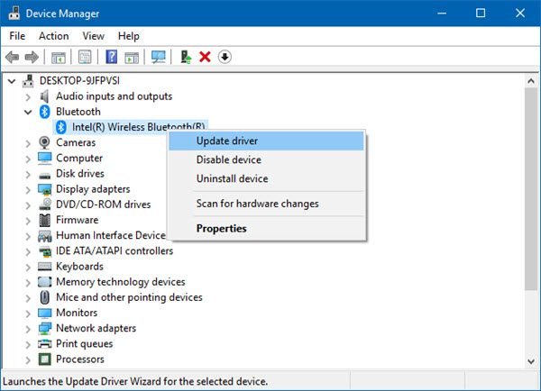 aggiorna i driver Bluetooth Windows 10