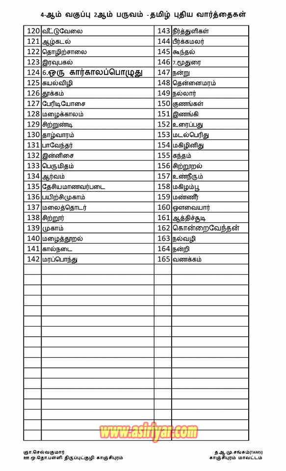 4th STD 2nd TERM NEW WORDS WITH TAMIL MEANINGS FOR PRACTICE