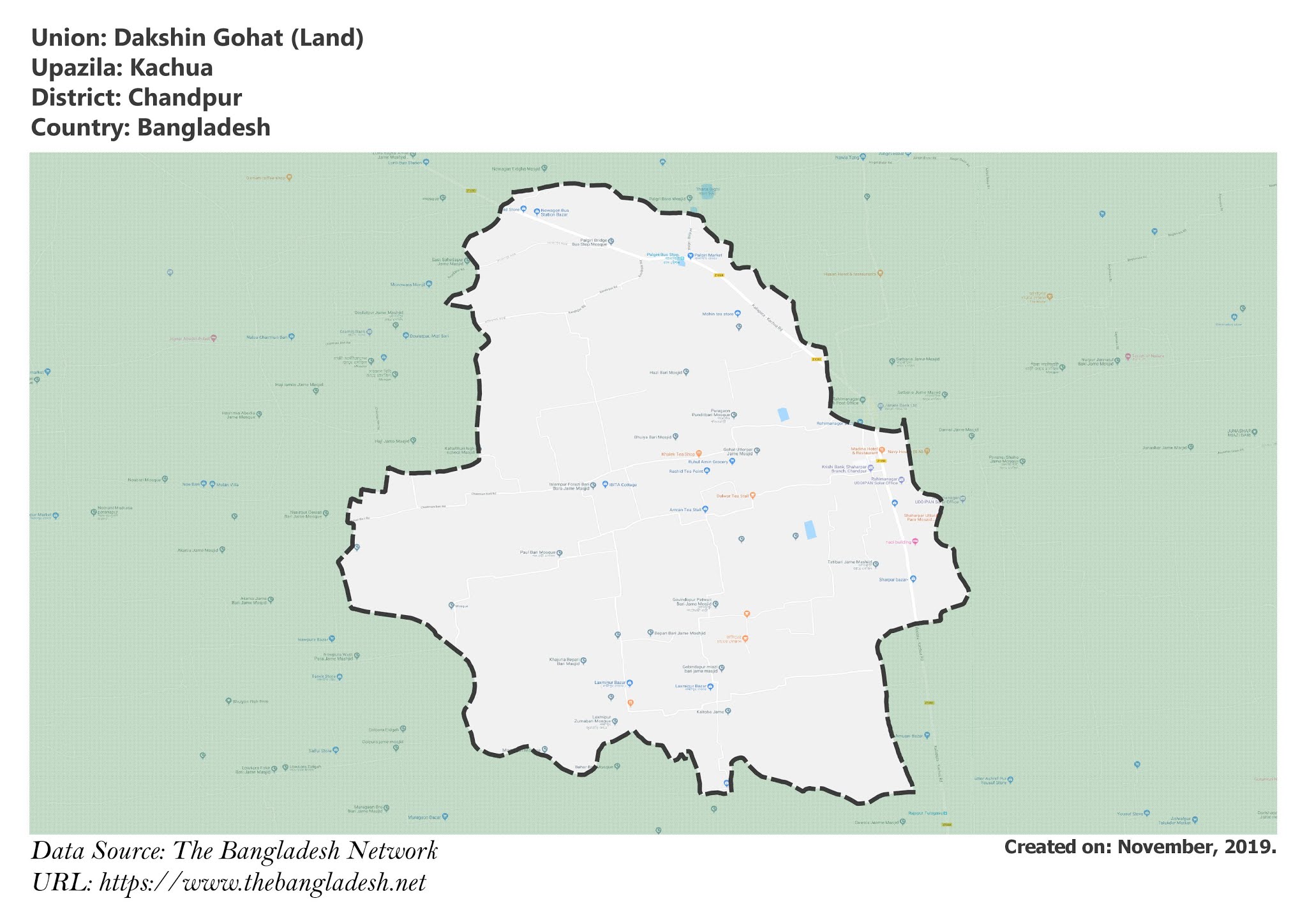 Map of Dakshin Gohat of Chandpur, Bangladesh.