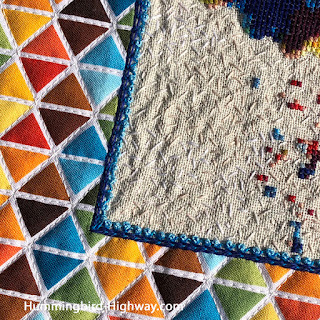 Hummingbird cross stitch wall hanging close up border embellishments