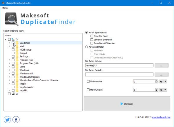 Vind en verwijder dubbele bestanden met Makesoft DuplicateFinder
