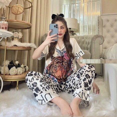 ĐỒ MẶC NHÀ PIJAMA LỤA LATIN THIẾT KẾ TAY NGẮN QUẦN DÀI FREESIZE