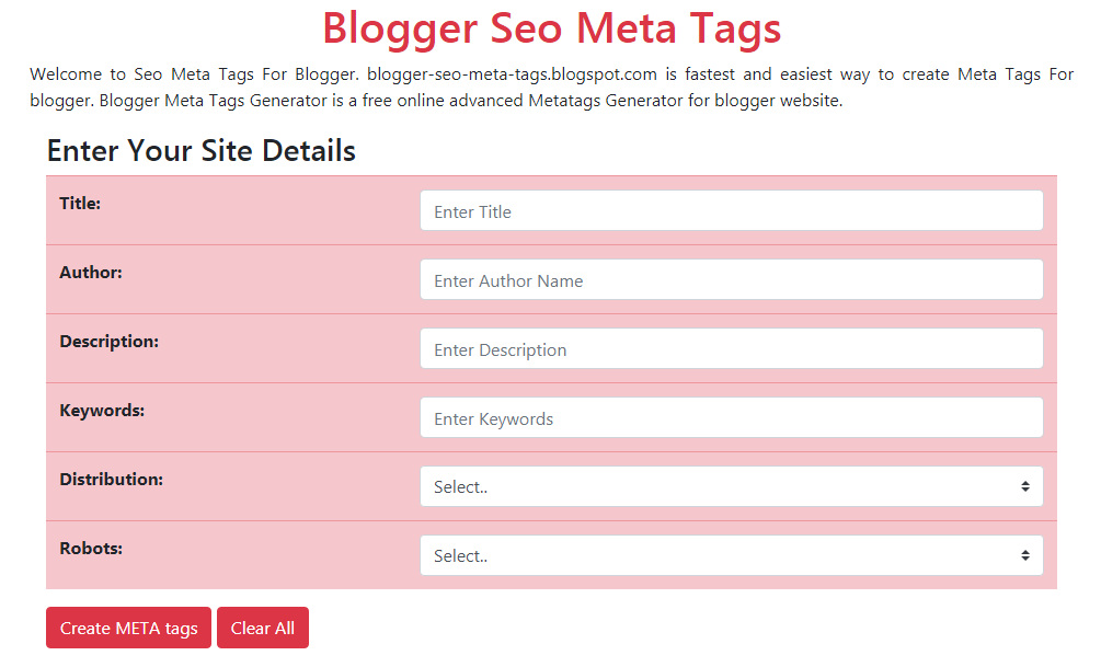Blogger Seo Meta Tags Generator Tool Free Online 2021