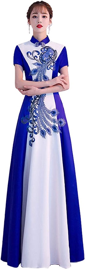 Blue Cheongsam Dress Qipao For Women