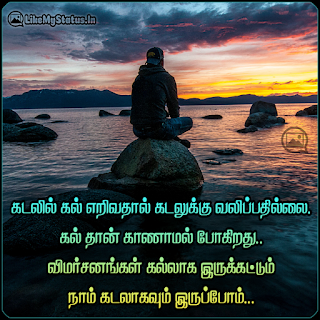 கடலில் கல் எறிவதால் கடலுக்கு வலிப்பதில்லை. கல் தான் காணாமல் போகிறது.. விமர்சனங்கள் கல்லாகவும் நாம் கடலாகவும் இருப்போம்...