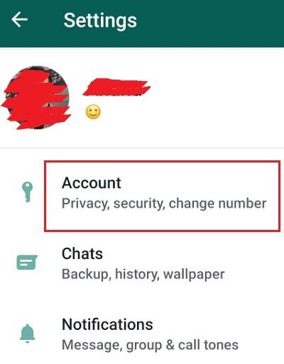 Impostazioni dell'account WhatsApp