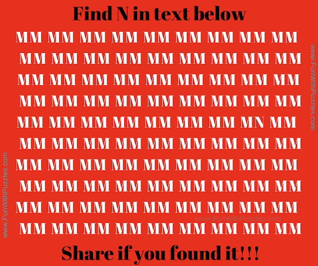 Eye Test Puzzle: It is simple picture puzzle in which your challenge is find hidden N among group of letters M