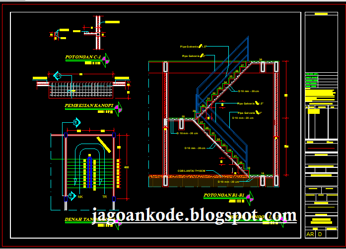 Gambar Kerja Detail Railing Tangga Modern File Dwg Au