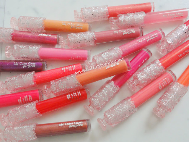 A close-up of the Peripera My color gloss lip glosses