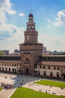 The imposing central tower of the Castello Sforzesco