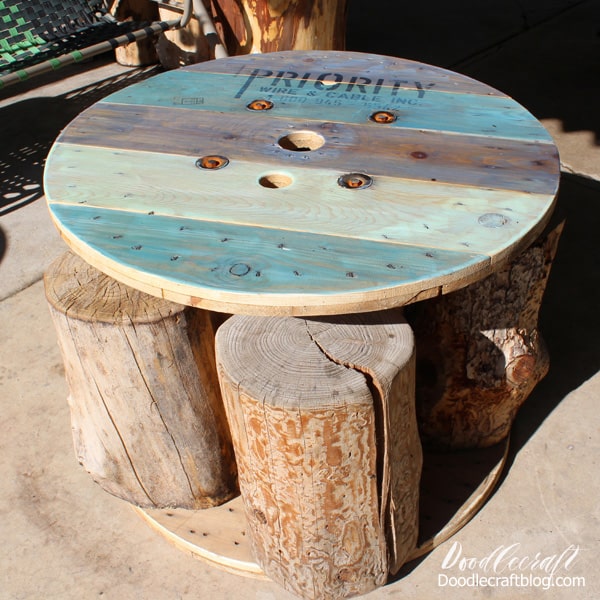 Blue Ombre Spool Patio Table Upcycle!
