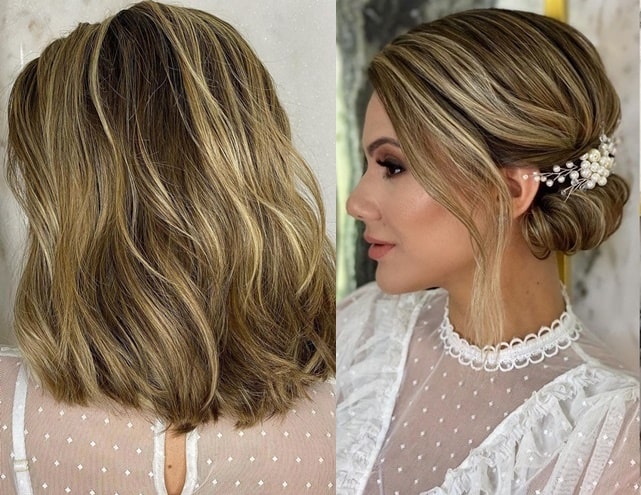 penteado de festa para cabelo curto coque lateral