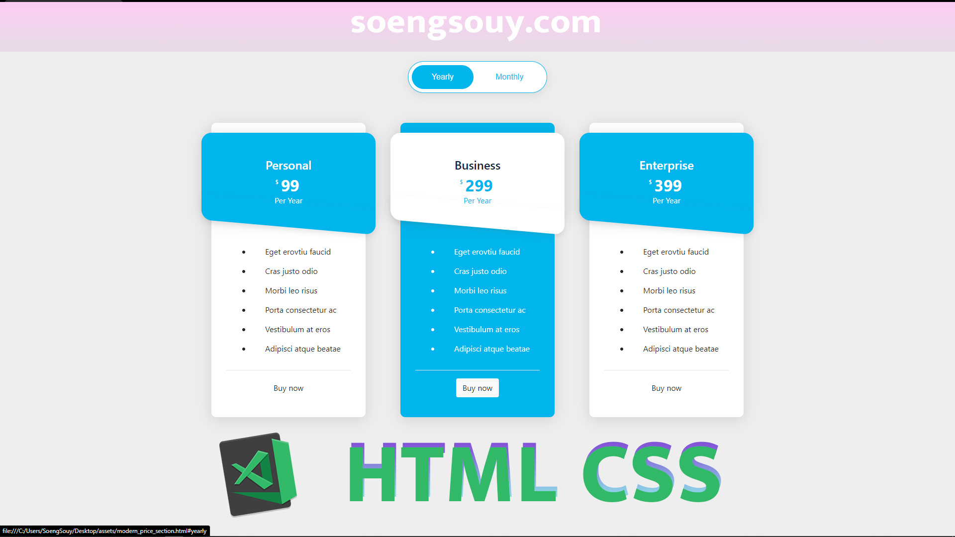Modern price section using HTM CSS
