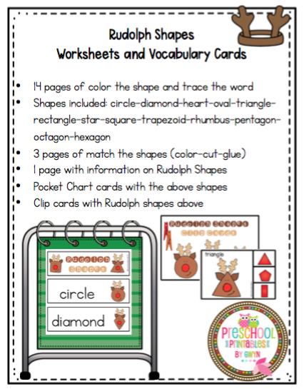Rudolph Shapes Worksheets and Cards (updated file) ~ Preschool Printables