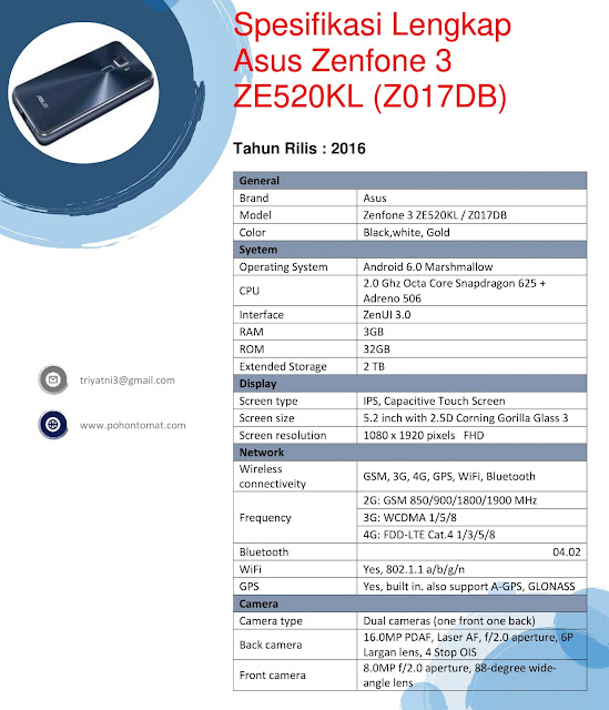 spesifikasi Asus Zenfone 3 ZE520KL/Z017DB