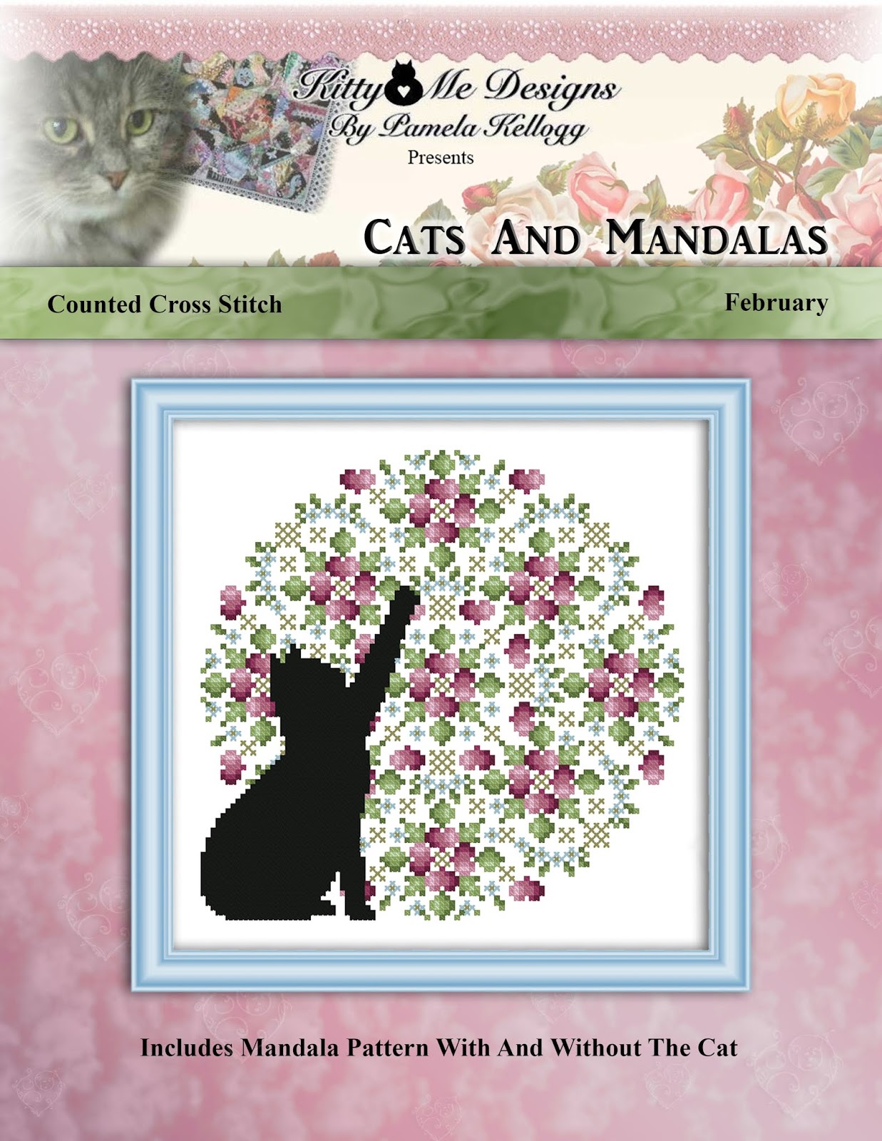 Cross Stitch Pattern Colorful Cats Valentino Modern Geometric Mandala Printed Pattern Leaflet by Pamela Kellogg
