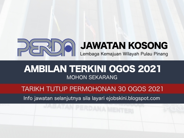 Jawatan Kosong Lembaga Kemajuan Wilayah Pulau Pinang (PERDA) Ogos 2021