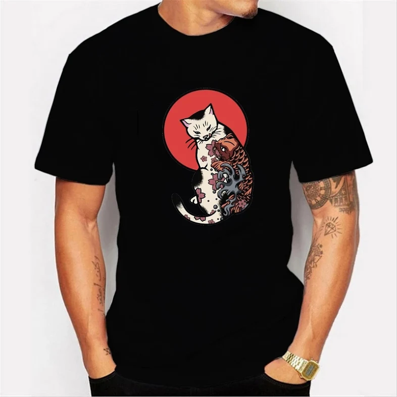 Desain kaos kucing dan koi di liquid distro
