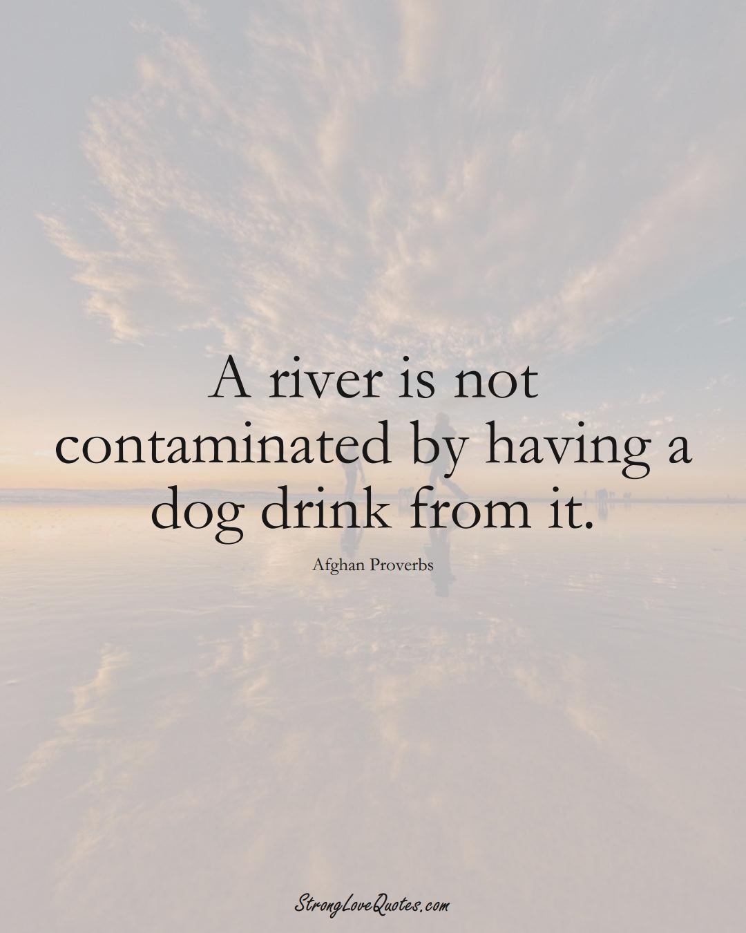 A river is not contaminated by having a dog drink from it. (Afghan Sayings);  #AsianSayings