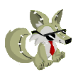 a sand-colored coyote wearing sunglasses and a tie